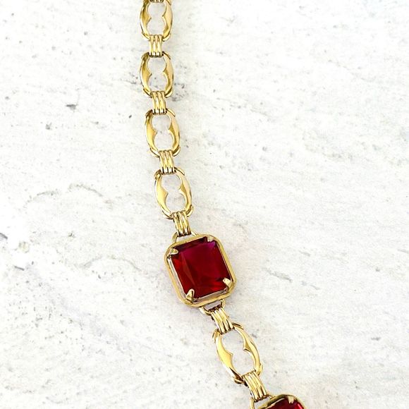 Harry S Bick Ruby Glass Gold Filled Necklace 20 In Vintage Signed Stunner - Picture 8 of 11
